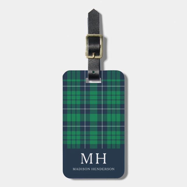 Classic Green Plaid Monogram Luggage Tag (Front Vertical)