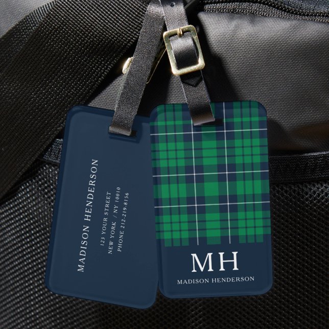Classic Green Plaid Monogram Luggage Tag (Classic Green Plaid Monogram Luggage Tag)