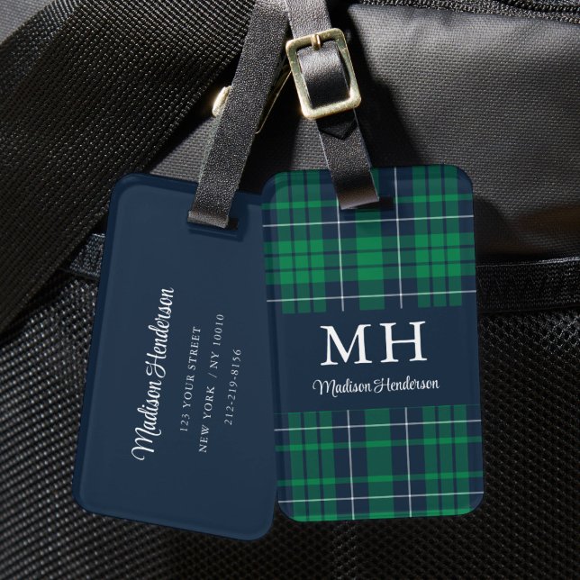 Classic Green Plaid Monogram Luggage Tag (Classic Green Plaid Monogram Luggage Tag)