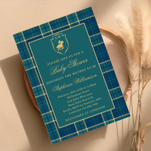 Classic Green Plaid Polo Equestrian Baby Shower Invitation