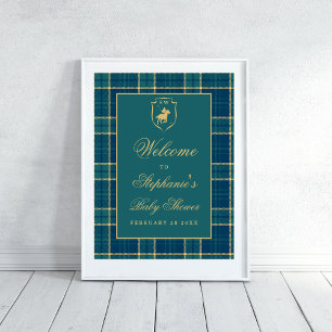 Classic Green Plaid Polo Equestrian Baby Shower Poster