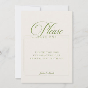 Classic Green Please Take A Favour Wedding Sign Invitation