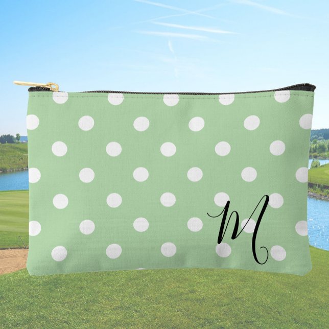 Classic Green Polka Dots Pattern Makeup or Accessory Pouch (Creator Uploaded)