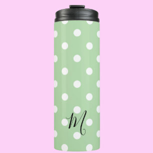 Classic Green Polka Dots Pattern Monogram Thermal Tumbler