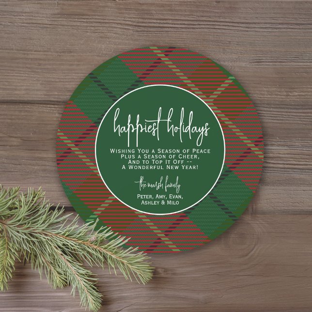 Classic green red plaid - Happiest Holiday Card (A classic plaid pattern with a modern holiday greeting. Christmas card without any photos.)