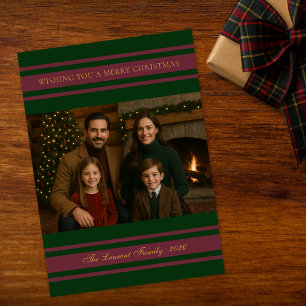 Classic Green Red Stripe Christmas Family Photo Holiday Card