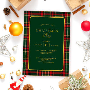 Classic Green Red Tartan Christmas Party Invitation