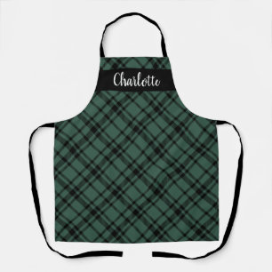 Classic Green Scottish Tartan Plaid Monogram Apron