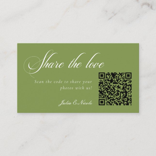 Classic Green Share Love Wedding QR Code URL Link Enclosure Card (Front)