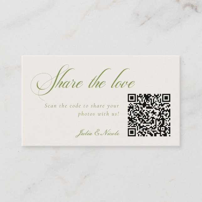 Classic Green Share Love Wedding QR Code URL Link Enclosure Card (Front)