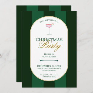 Classic green stripe Christmas Invitation