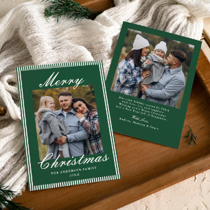 Classic Green Stripe Old Money Christmas Photo Holiday Card