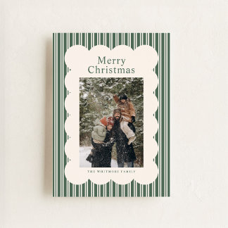 Classic Green Stripe Photo Holiday Card