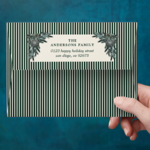 Classic Green Stripes Christmas Return Address Envelope