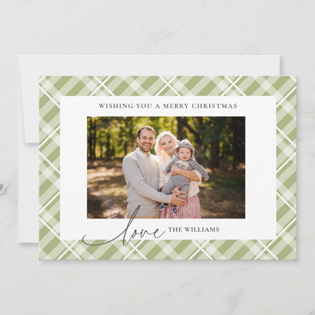 Classic Green Tartan Plaid Custom Photo Christmas Holiday Card (Front)