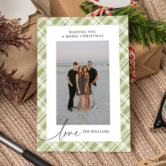 Classic Green Tartan Plaid Love Christmas Photo Holiday Card (Creator Uploaded)