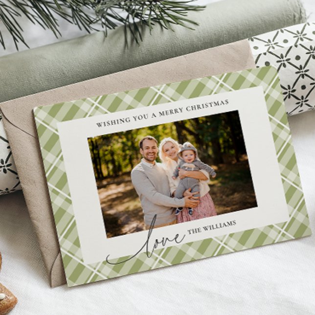 Classic Green Tartan Plaid Two Photos Christmas Holiday Card (Creator Uploaded)