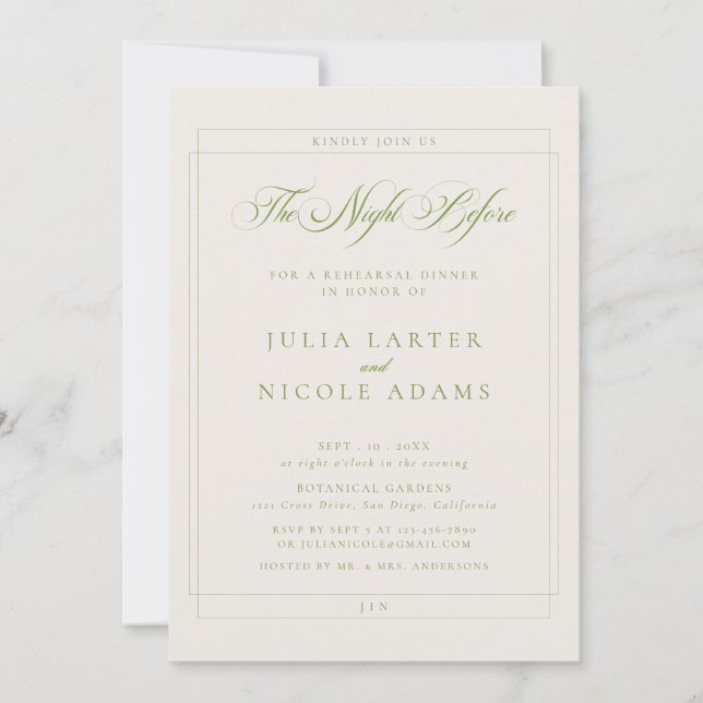 Classic Green The Night Before Rehearsal Dinner Invitation (Front)