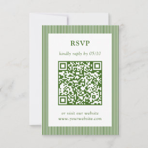 Classic Green Thin Striped Wedding RSVP QR Code Card