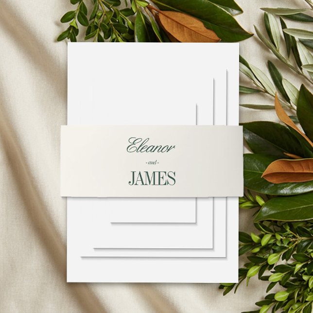 Classic Green Traditional Wedding Invitation Belly Band (Classic invitation belly bands from the Green Stripe Old Money wedding collection by Darling & May)
