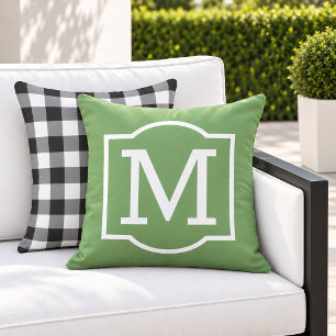 Classic Green White Bracket Monogram Cushion