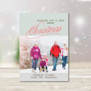 Classic Green White Festive Snow Merry Christmas  Holiday Card