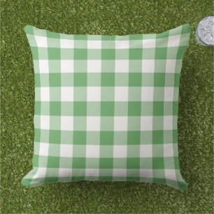 Classic Green White Gingham Plaid Check Cushion