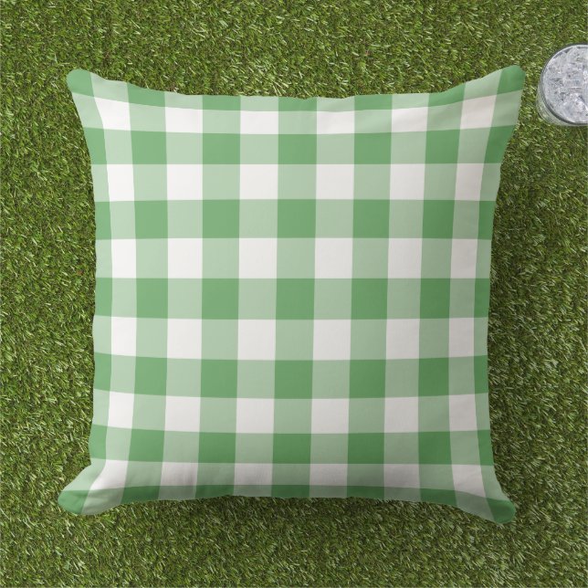 Classic Green White Gingham Plaid Check Cushion (Grass)