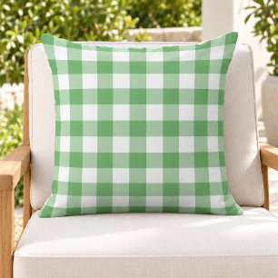 Classic Green White Gingham Plaid Check Cushion