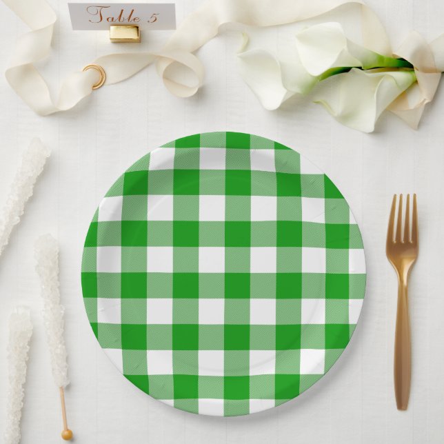 Classic Green & White Gingham Summer Picnic Paper Plate (Wedding)
