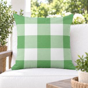 Classic Green White Large Gingham Check Cushion