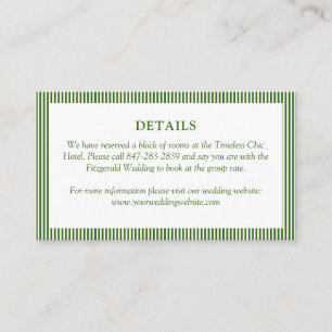 Classic Green & White Simple Thin Striped Wedding Enclosure Card