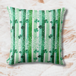 Classic Green White Vertical Stripes Shamrocks Cushion