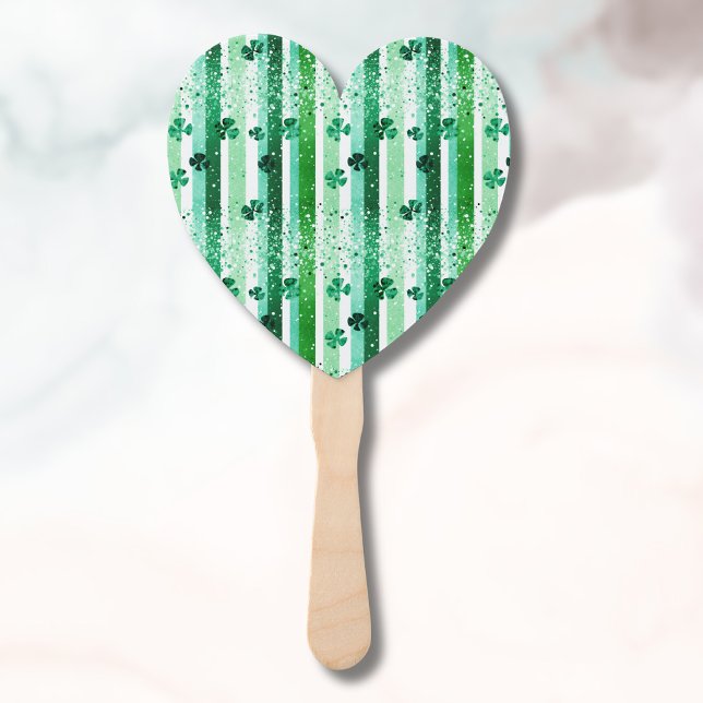 Classic Green White Vertical Stripes Shamrocks Hand Fan (Creator Uploaded)