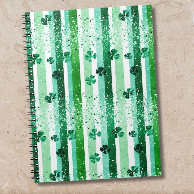 Classic Green White Vertical Stripes Shamrocks Notebook (Creator Uploaded)