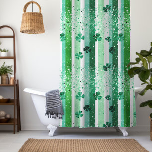 Classic Green White Vertical Stripes Shamrocks Shower Curtain