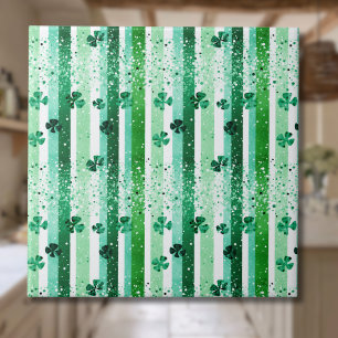 Classic Green White Vertical Stripes Shamrocks Tile