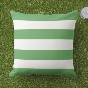 Classic Green White Wide Horizontal Stripe Cushion
