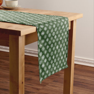 Classic Green with White Snowflakes Long Table Runner