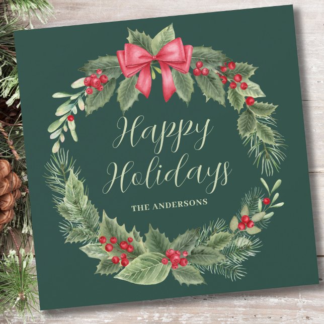 Classic Green Wreath Christmas  Holiday Card (Creator Uploaded)