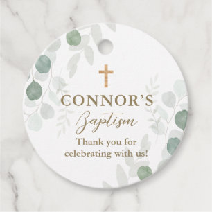 Classic Greenery and Wood Baptism or Christening F Favour Tags