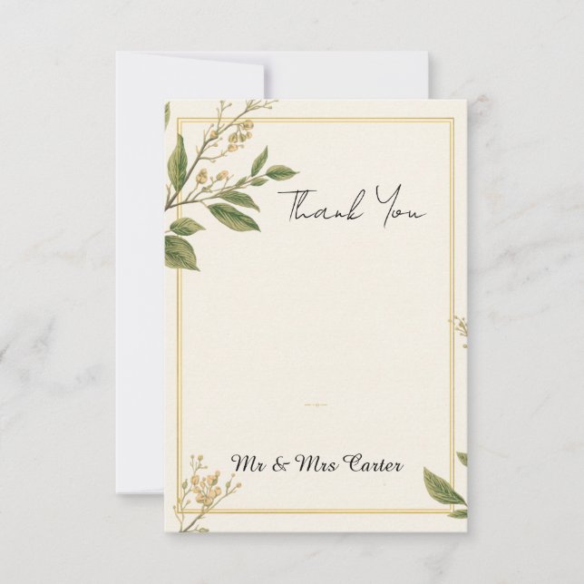 Classic Greenery Botanical Wedding Thank You Card (Front)