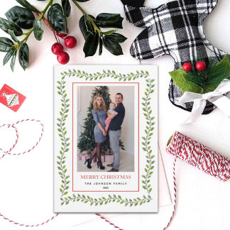 Classic Greenery Hollies Frame Christmas Announcement