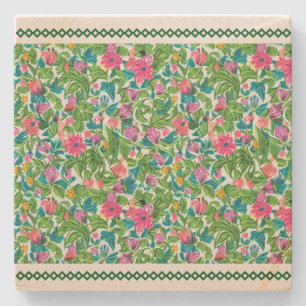 Classic greenery lace with summer flower garden  stone coaster
