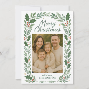 Classic Greenery Photo Customisable Christmas Card