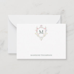 Classic Greenery Rococo Floral Crest Monogram Card