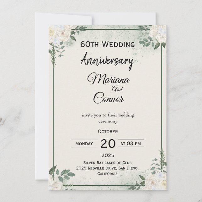 Classic Greenery Wedding Anniversary Invitations (Front)