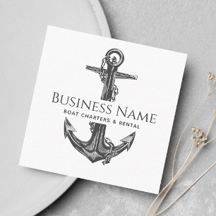 Classic Grey Anchor & Chain Nautical Social Media  Square Business Card