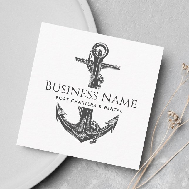 Classic Grey Anchor & Chain Nautical Social Media  Square Business Card (Creator Uploaded)