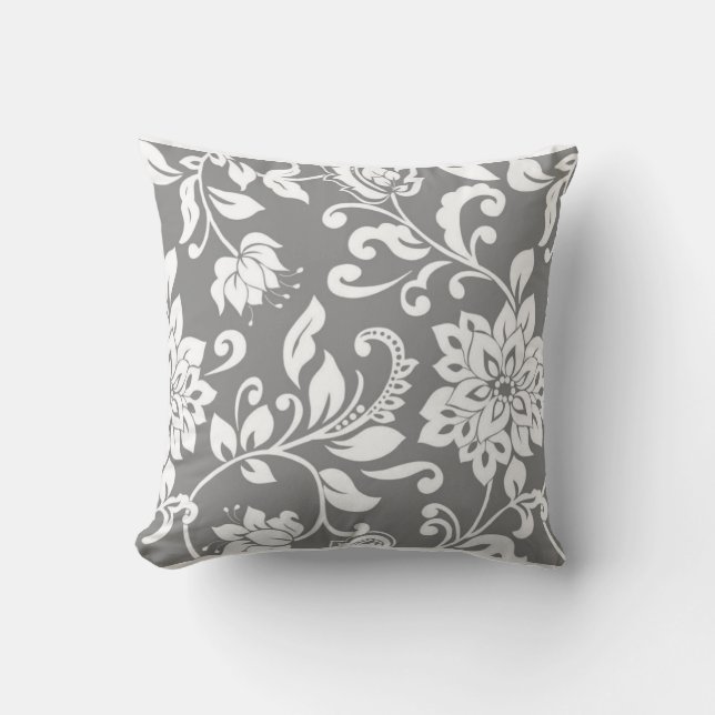 Classic Grey and White Floral Cushion (Front)
